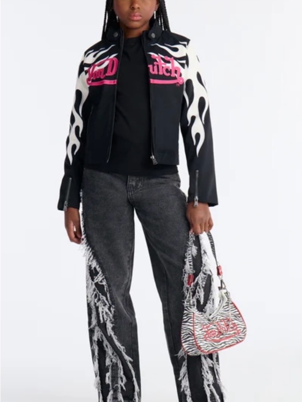 VON DUTCH Mechanical Stretch Pink Flame Jacket